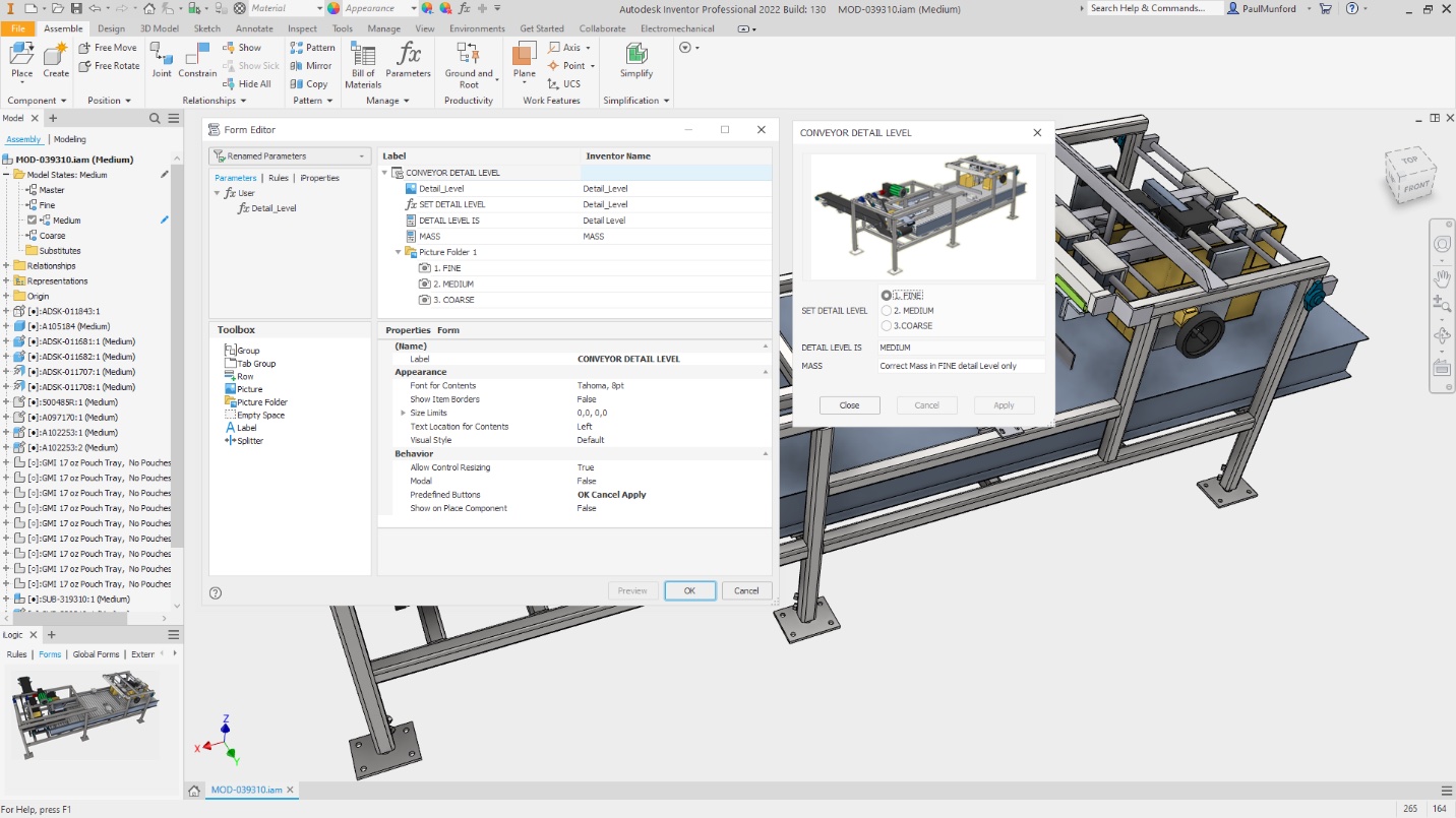 parametri inventor